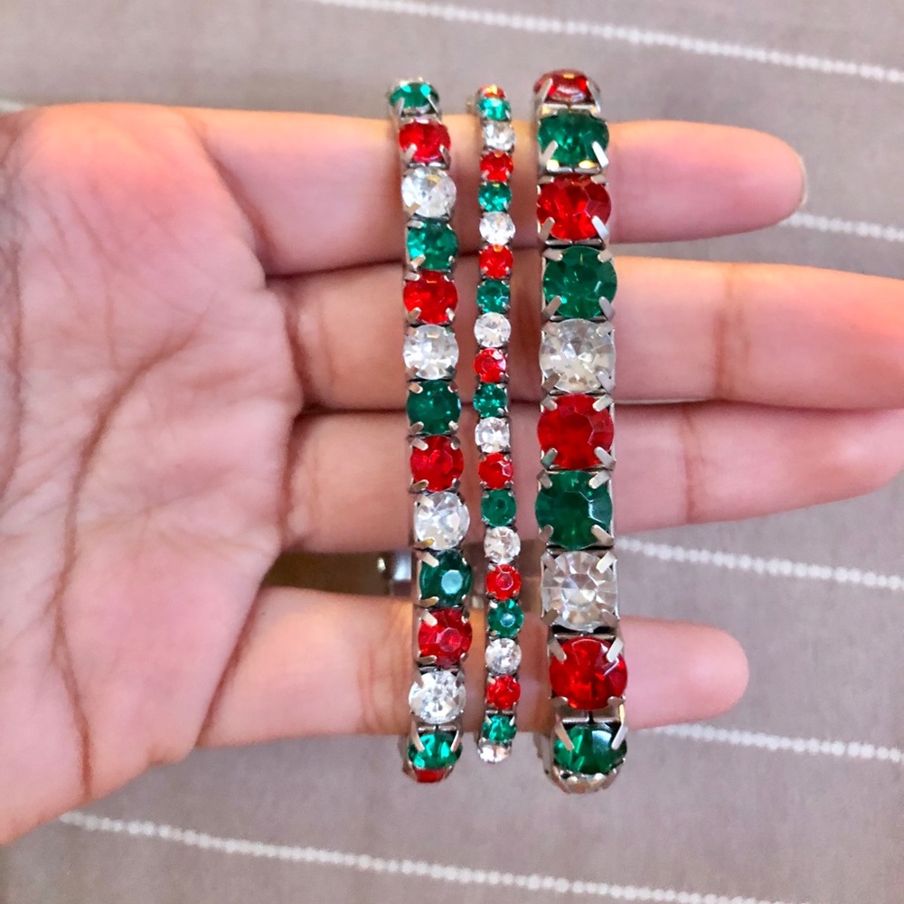 Red, Silver, and Green Metal Charm Bracelet